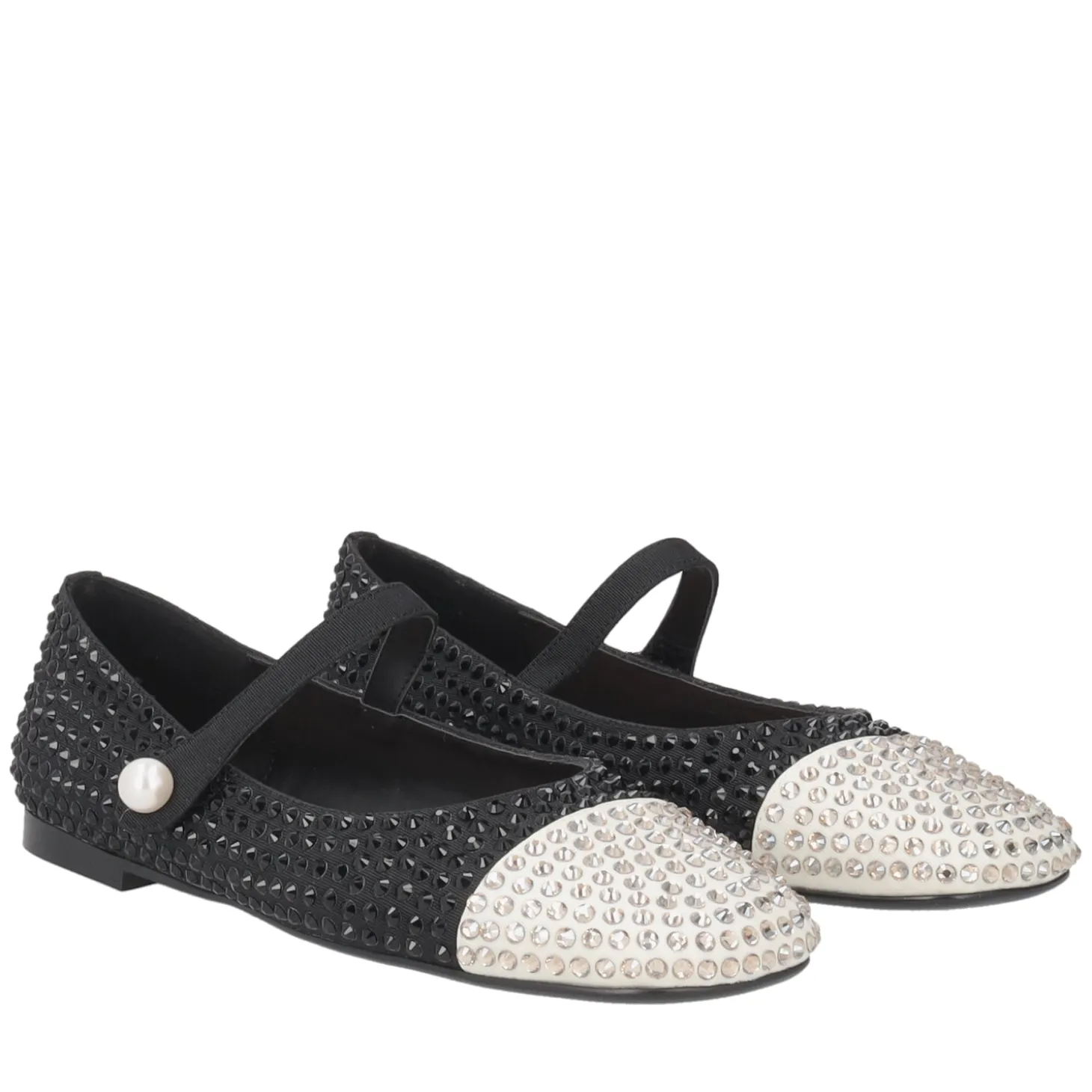Ballerina Eden in pelle con strass colore avorio/nero