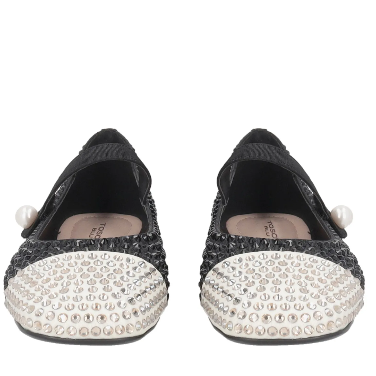 Ballerina Eden in pelle con strass colore avorio/nero