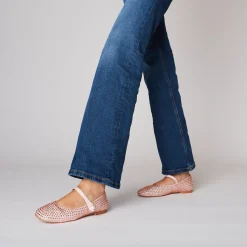 Ballerina Eden in pelle con strass colore cipria
