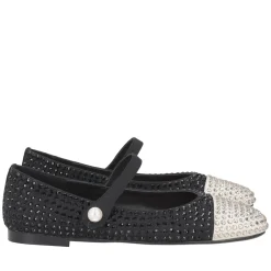 Ballerina Eden in pelle con strass colore avorio/nero