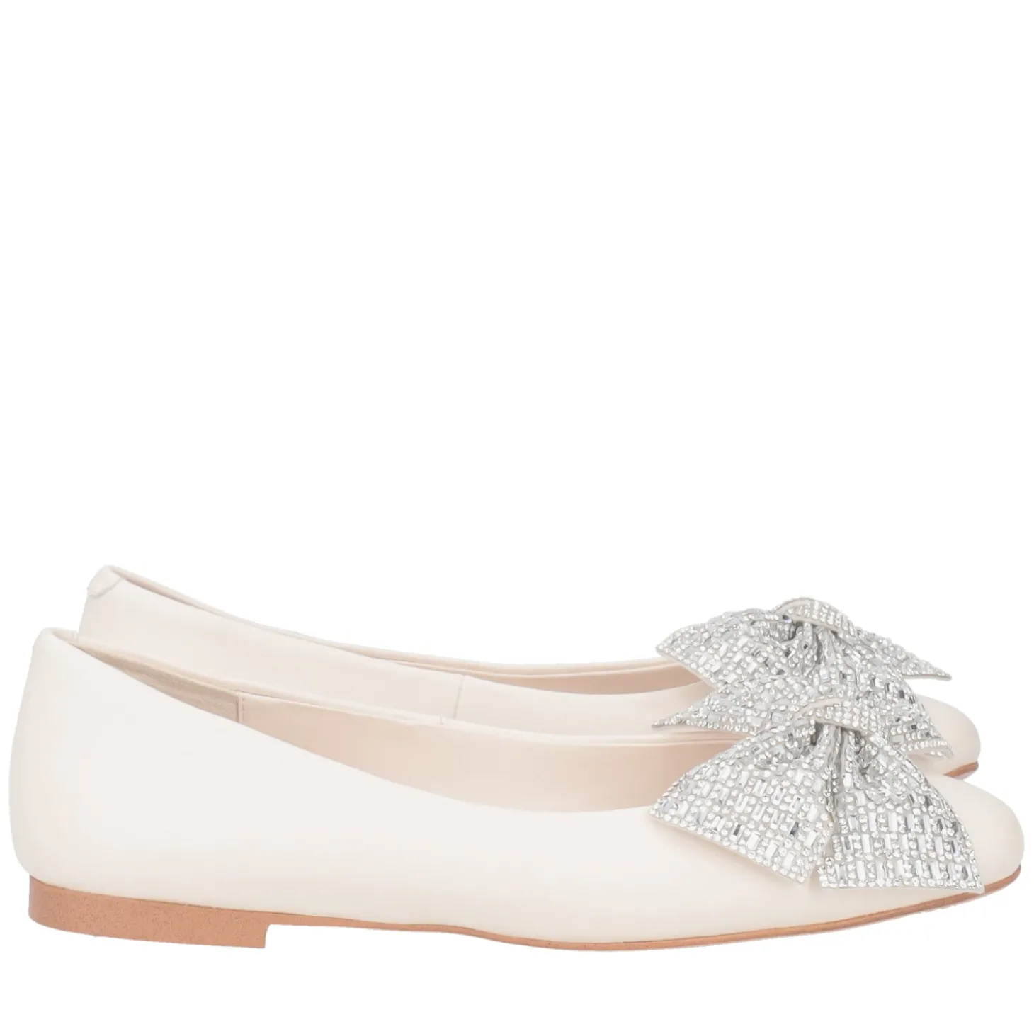 Ballerina Eden in pelle con fiocco colore avorio