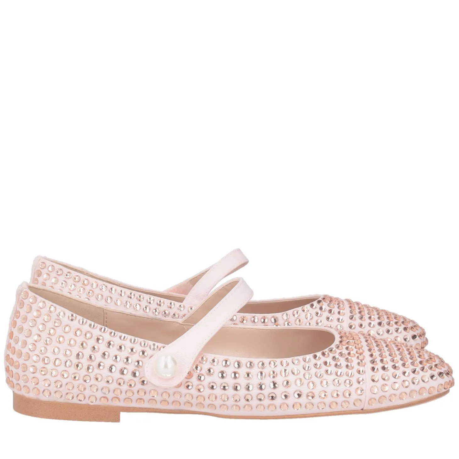 Ballerina Eden in pelle con strass colore cipria
