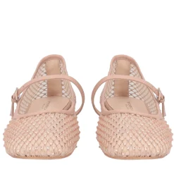 Ballerina Eden in rete con strass colore cipria