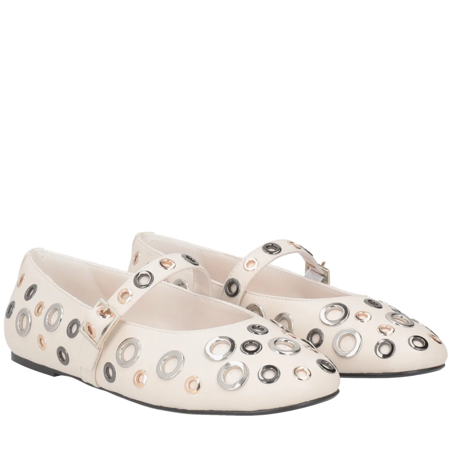 Ballerina Fern in pelle con borchie colore avorio