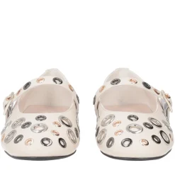 Ballerina Fern in pelle con borchie colore avorio