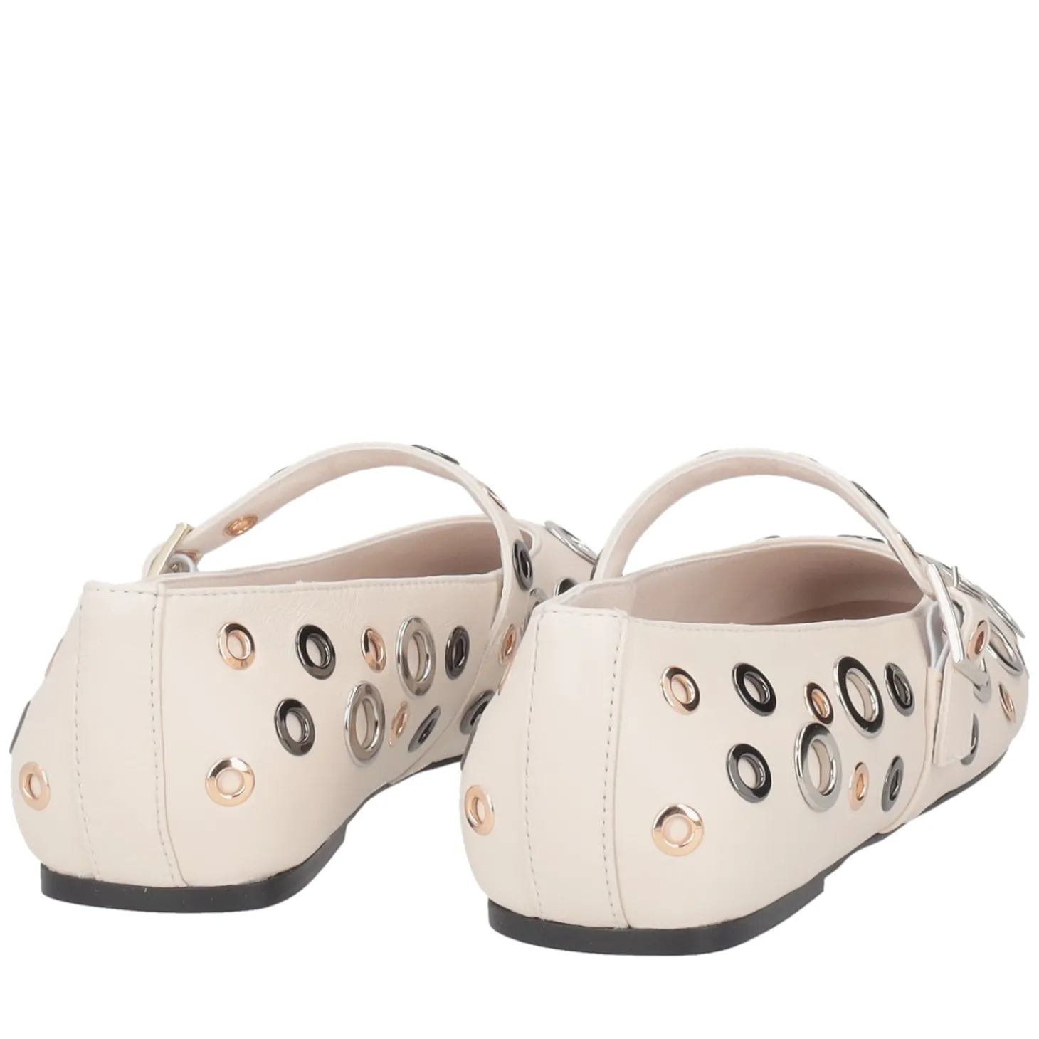 Ballerina Fern in pelle con borchie colore avorio