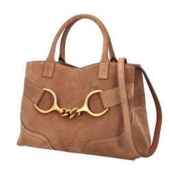Borsa a mano Cecilia in pelle scamosciata colore cognac