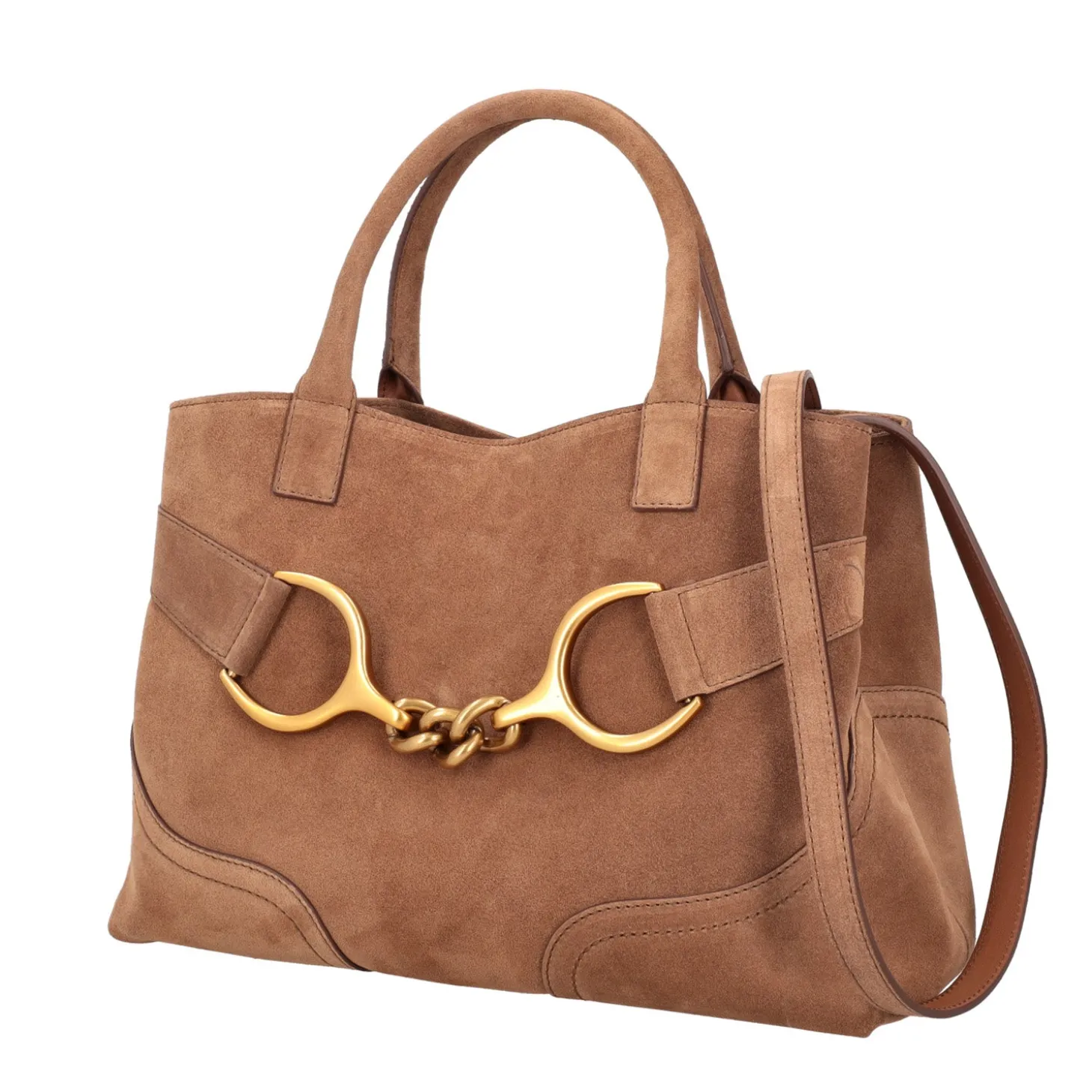 Borsa a mano Cecilia in pelle scamosciata colore cognac