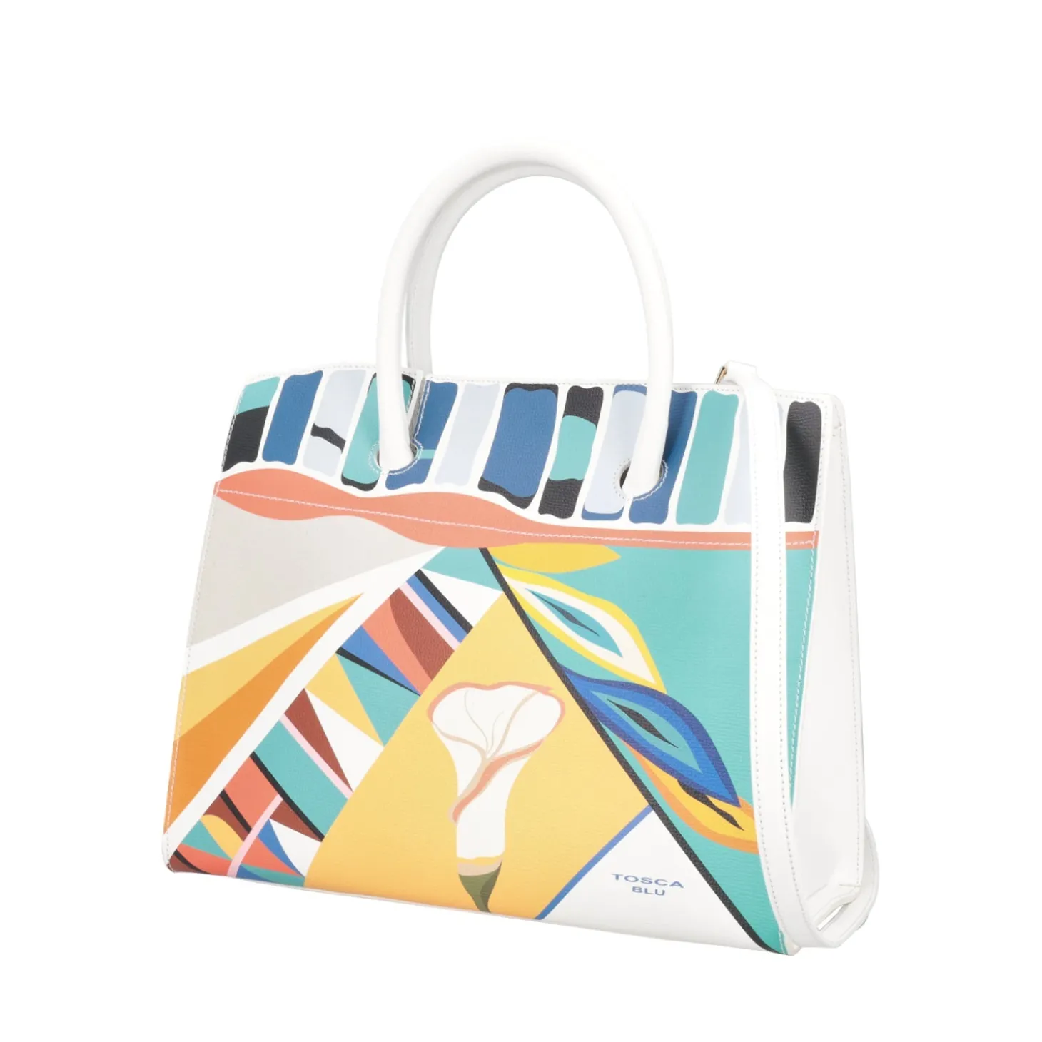 Borsa a mano con stampa colorata colore bianco