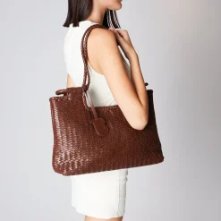 Borsa in pelle intrecciata Clara colore testa di moro