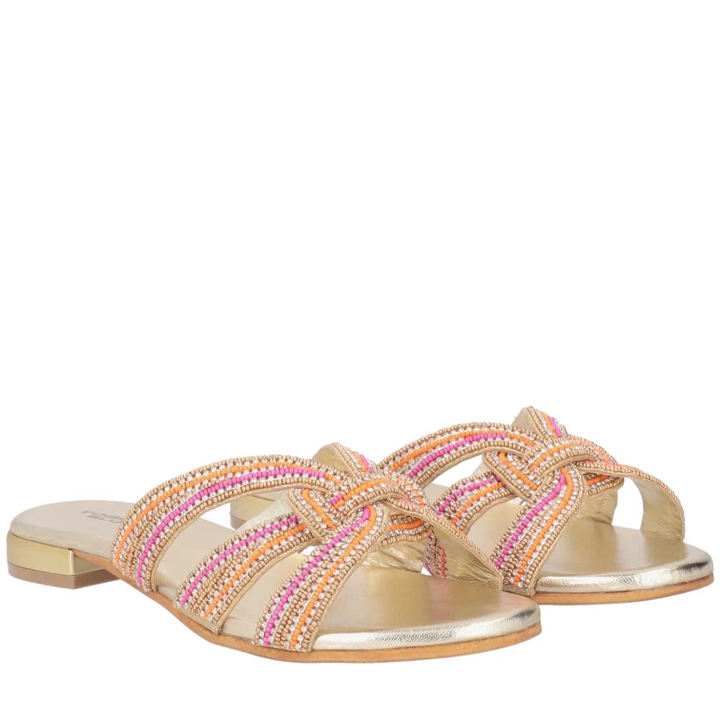 Ciabatta Rainbow con strass e perline colore oro