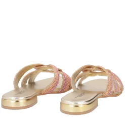 Ciabatta Rainbow con strass e perline colore oro