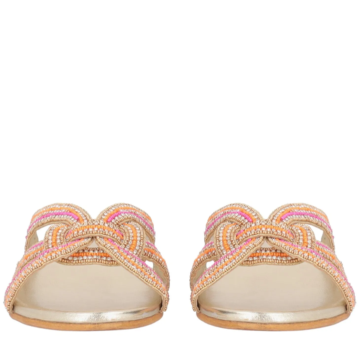 Ciabatta Rainbow con strass e perline colore oro