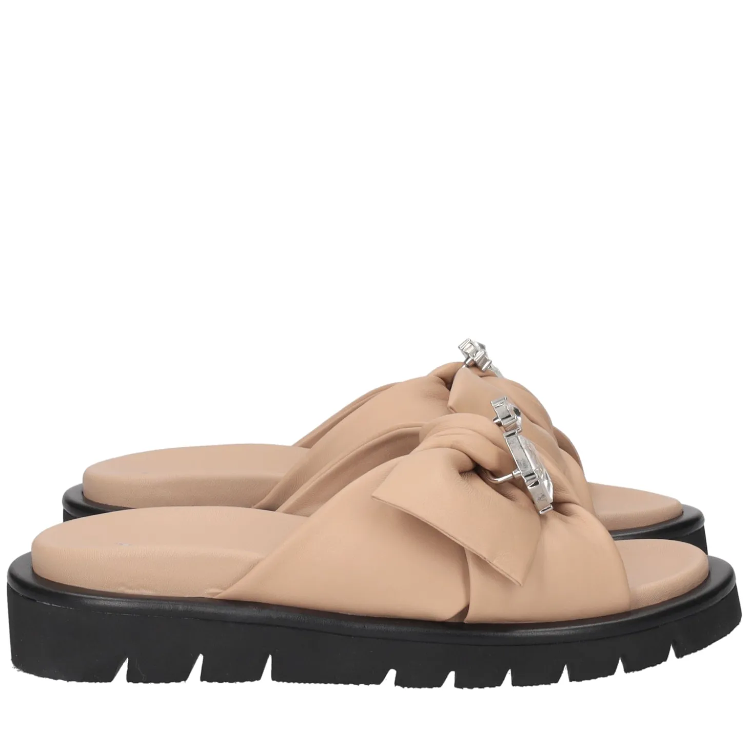 Ciabatta Summerlyn in pelle con fiocco colore beige