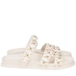 Ciabatta Tansy in pelle con borchie colore avorio