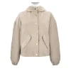Giubbotto in pelle scamosciata con cappuccio colore beige