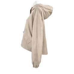 Giubbotto in pelle scamosciata con cappuccio colore beige