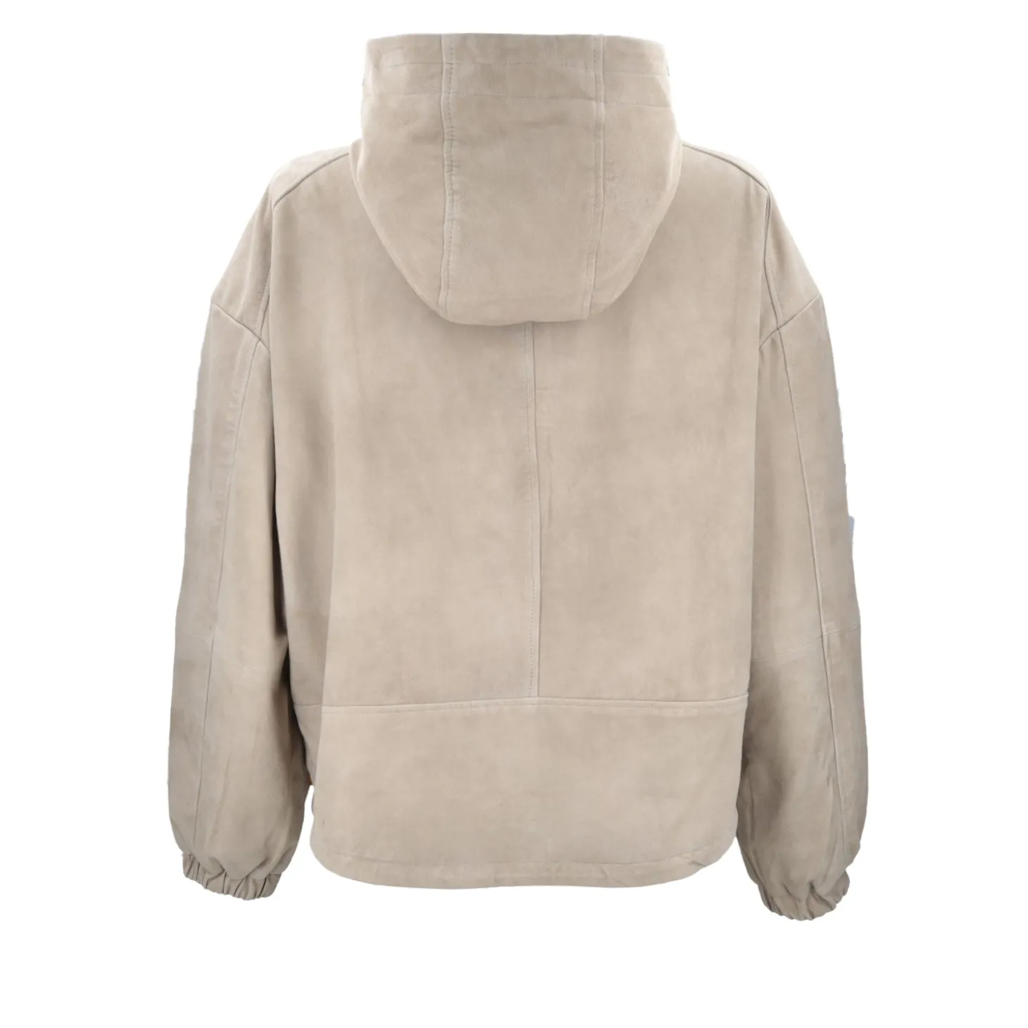 Giubbotto in pelle scamosciata con cappuccio colore beige
