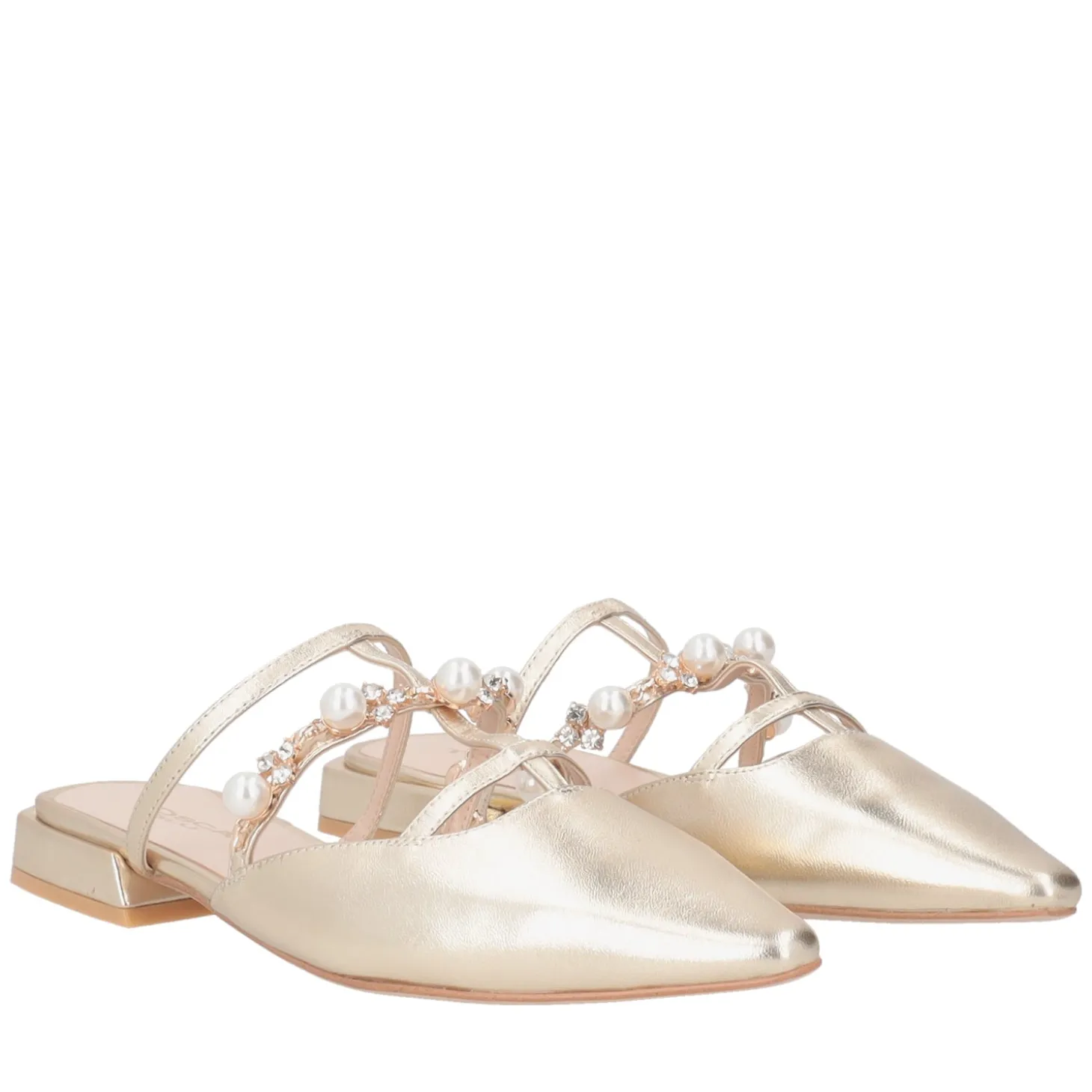Sabot Iris in pelle con perle e strass colore oro