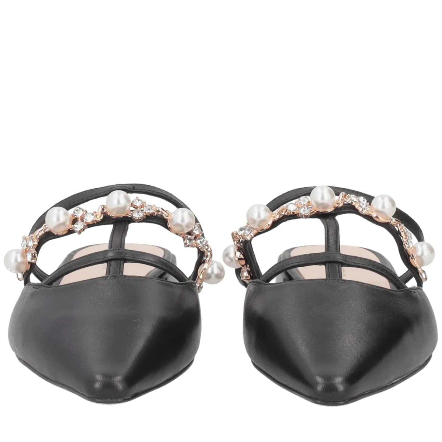 Sabot Iris in pelle con perle e strass colore nero