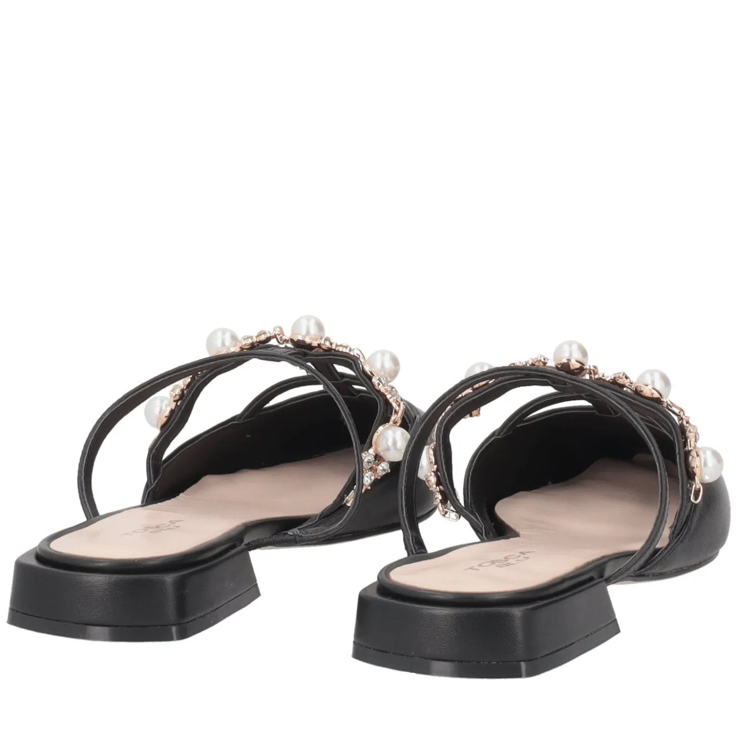 Sabot Iris in pelle con perle e strass colore nero