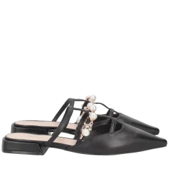 Sabot Iris in pelle con perle e strass colore nero