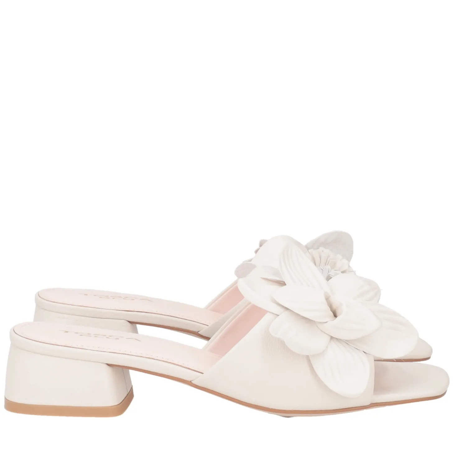 Sandalo Paloma in pelle con fiore colore avorio