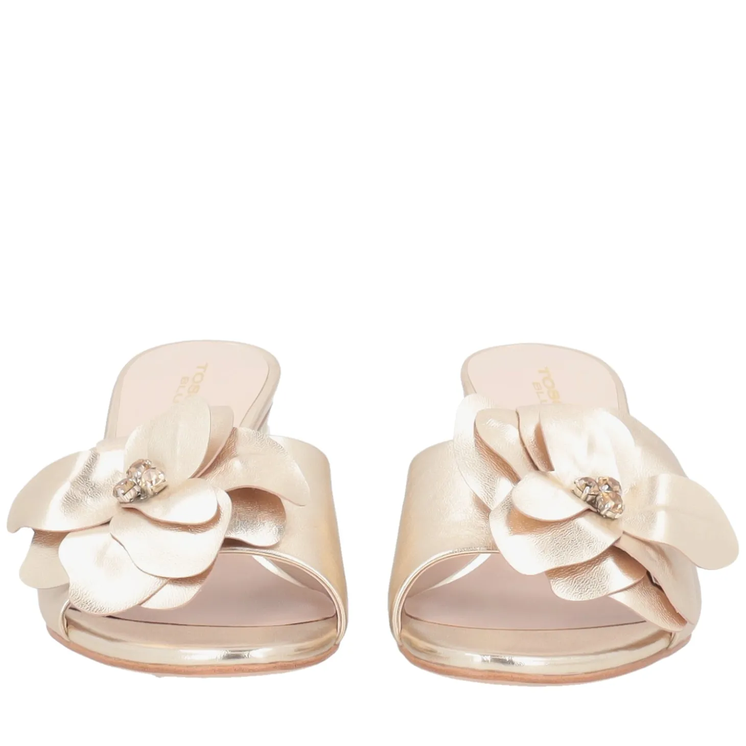 Sandalo Peony in pelle con fiore colore oro