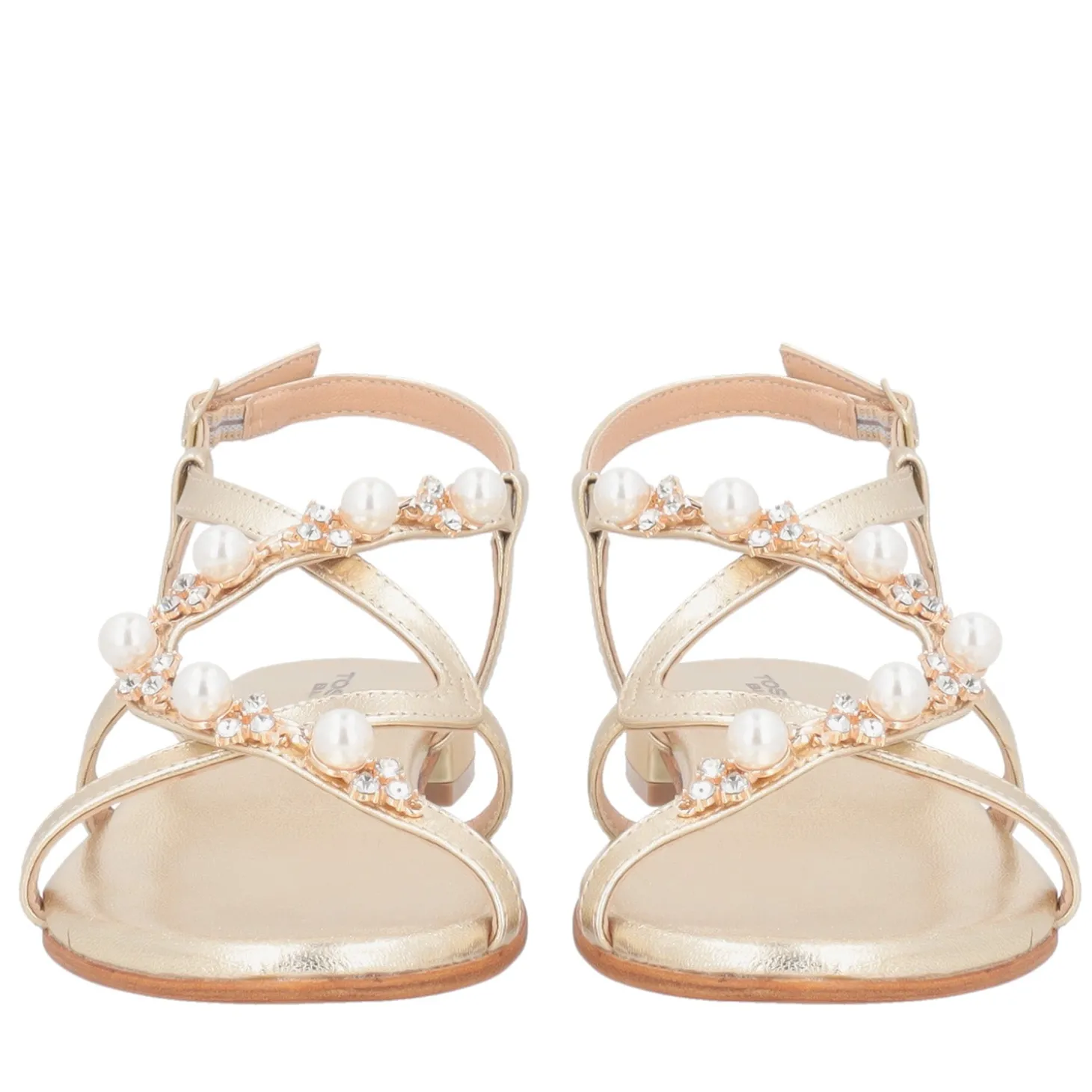Sandalo Rainbow in pelle con perle e strass colore oro