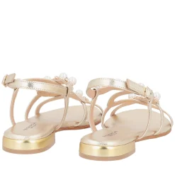 Sandalo Rainbow in pelle con perle e strass colore oro