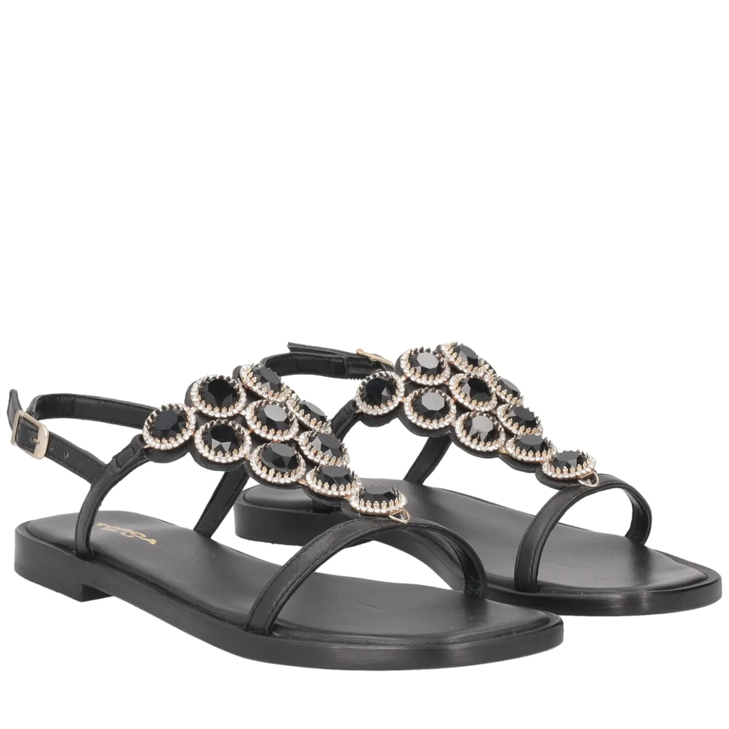 Sandalo Rio in pelle con accessorio colore nero
