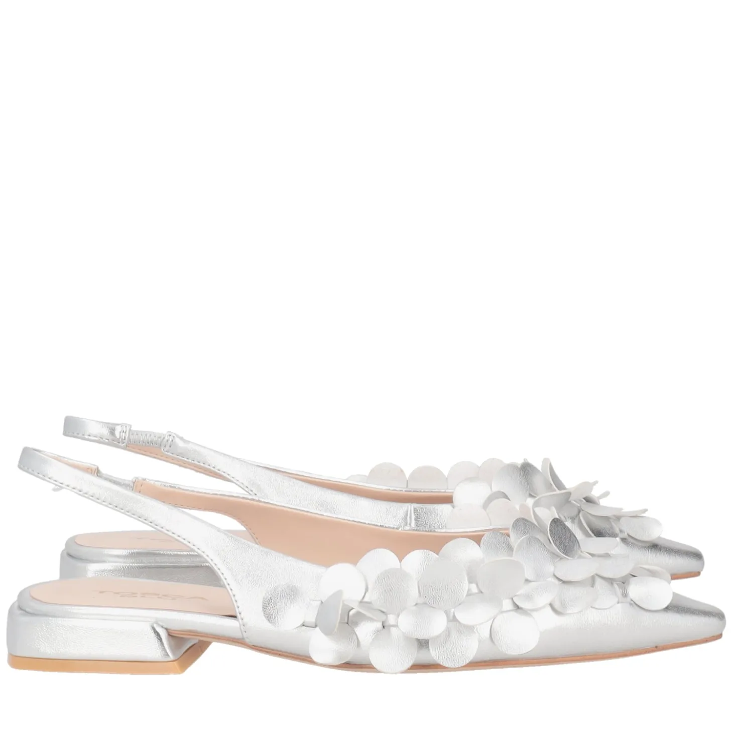 Slingback Iris in pelle con cerchietti colore argento