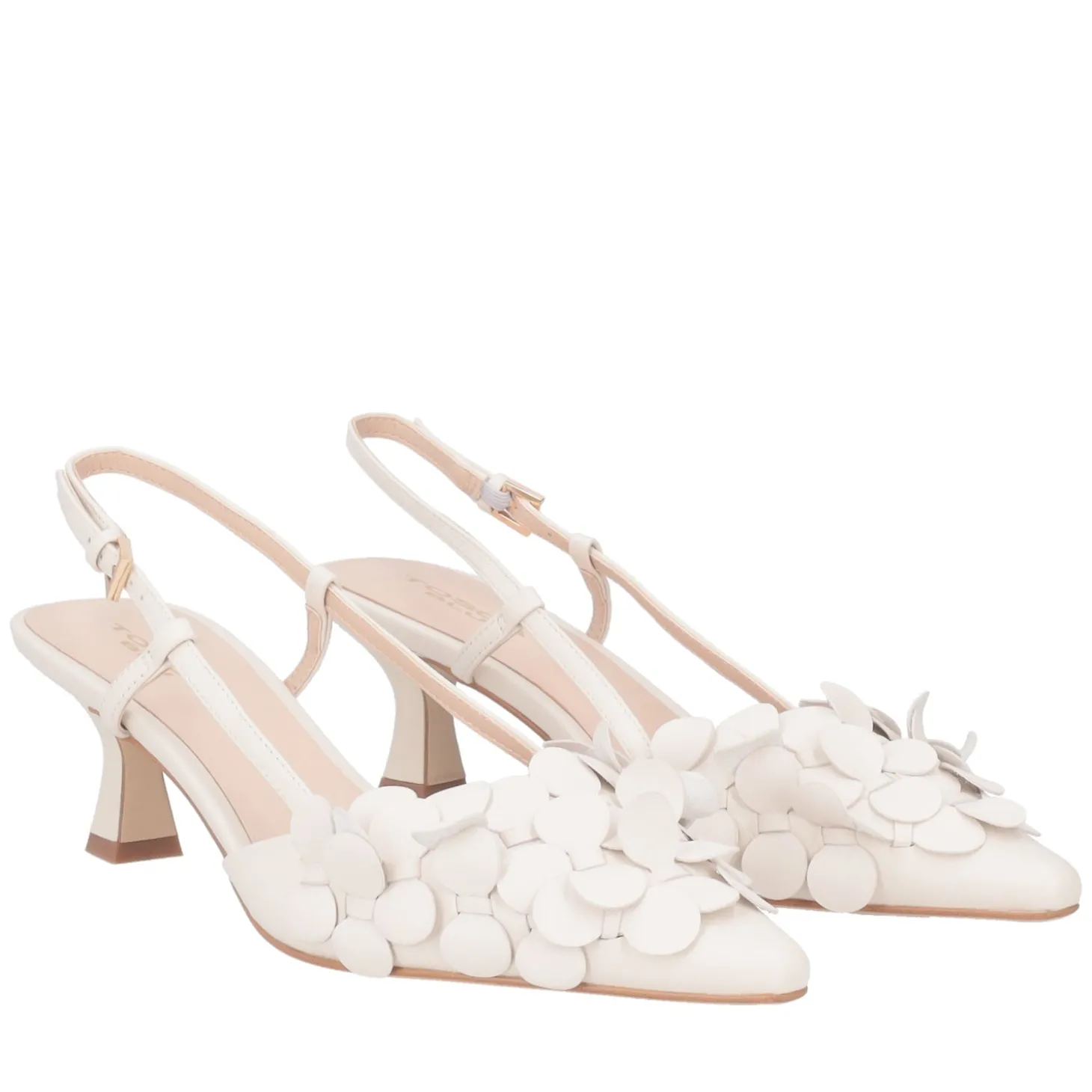 Slingback Jade in pelle con cerchietti colore avorio