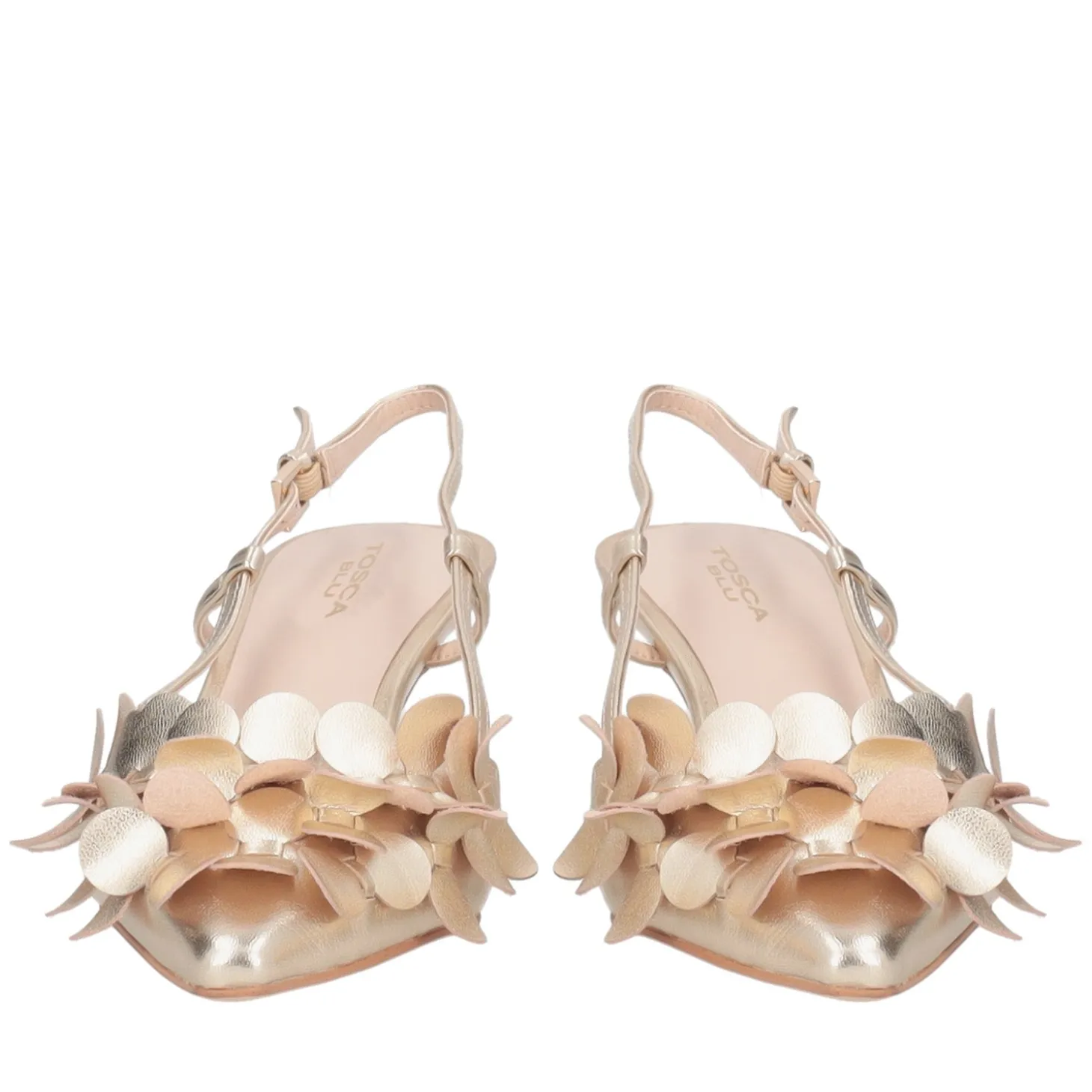 Slingback Jade in pelle con cerchietti colore oro
