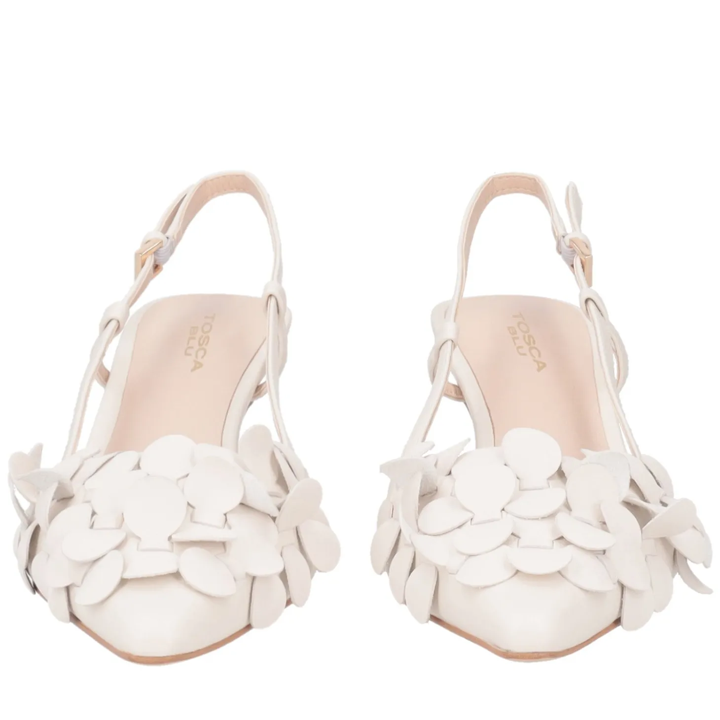 Slingback Jade in pelle con cerchietti colore avorio