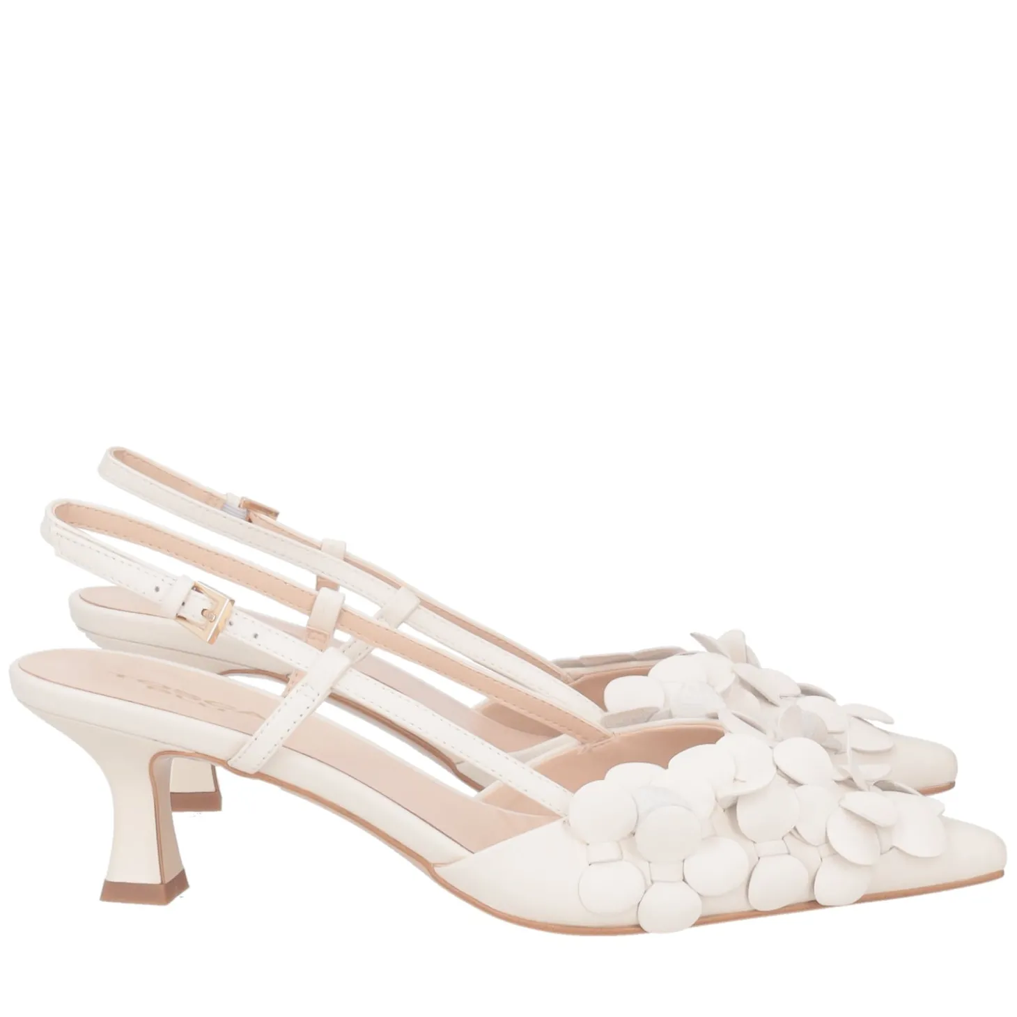 Slingback Jade in pelle con cerchietti colore avorio