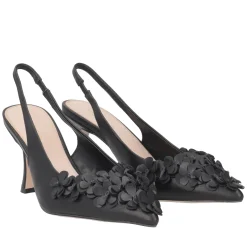 Slingback Jasmine in pelle con fiori colore nero