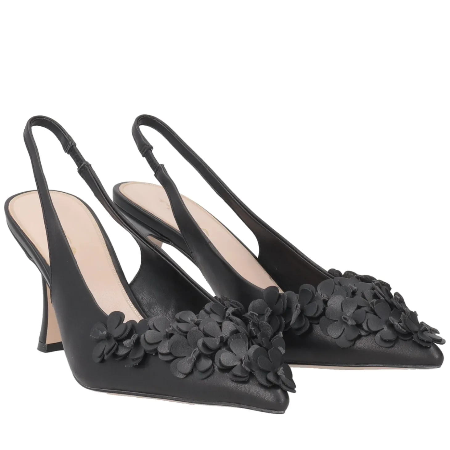 Slingback Jasmine in pelle con fiori colore nero