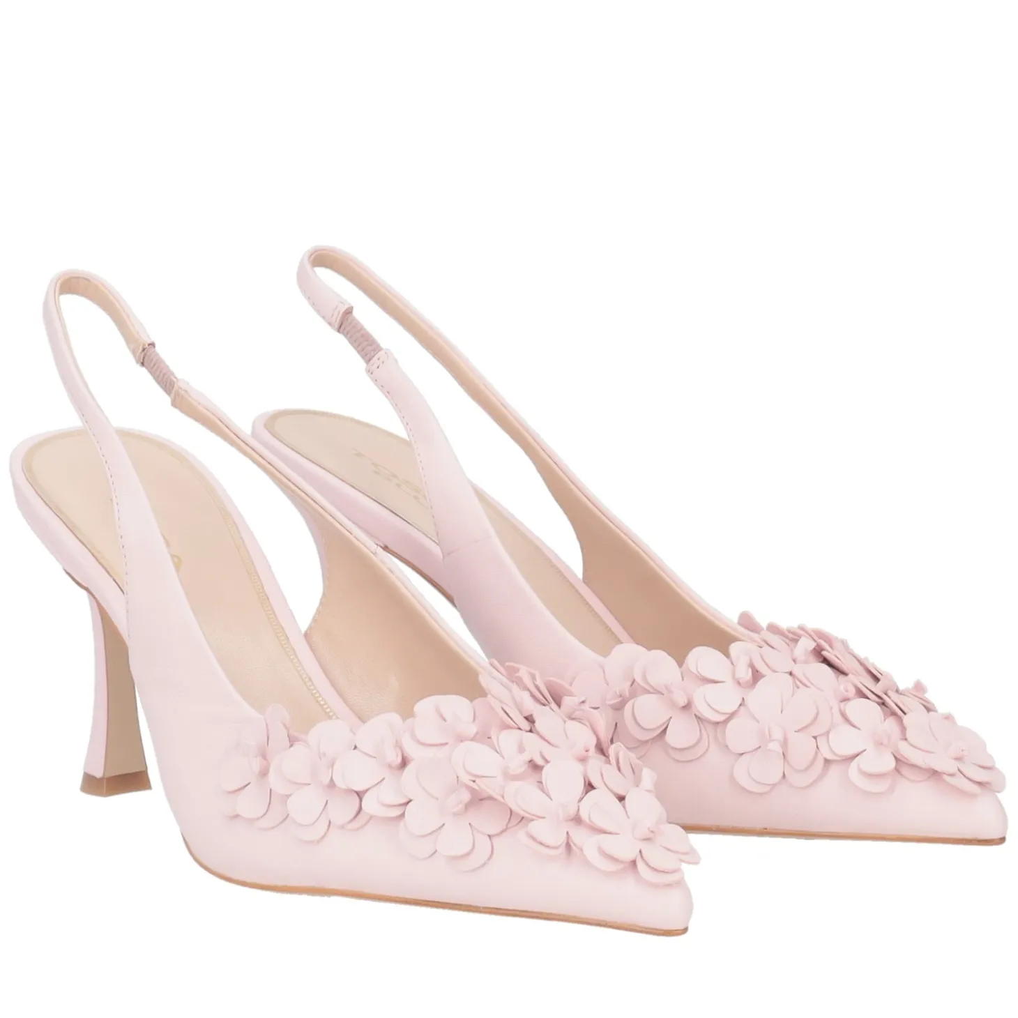 Slingback Jasmine in pelle con fiori colore rosa
