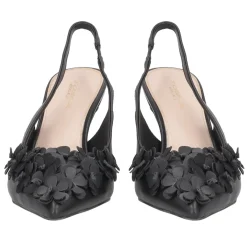 Slingback Jasmine in pelle con fiori colore nero