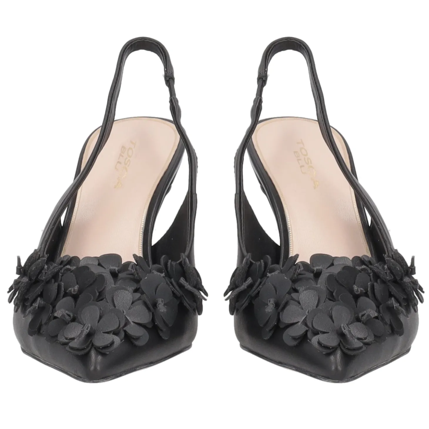 Slingback Jasmine in pelle con fiori colore nero
