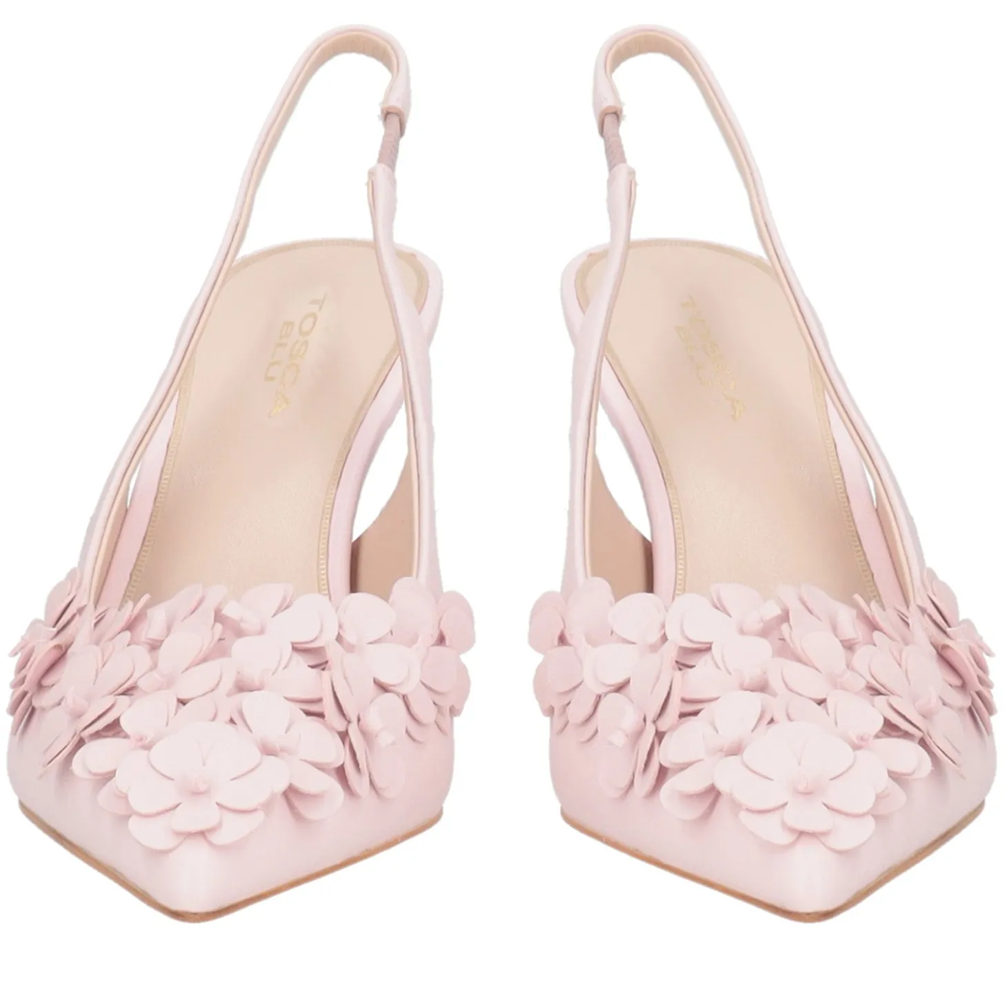 Slingback Jasmine in pelle con fiori colore rosa