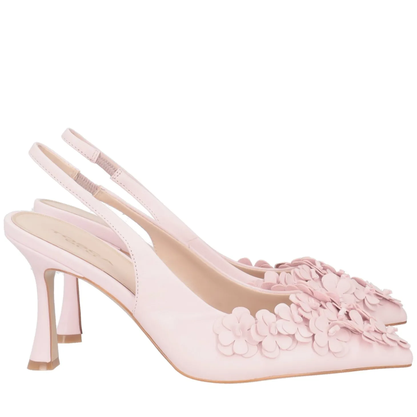 Slingback Jasmine in pelle con fiori colore rosa