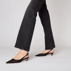 Slingback Kelly in tessuto con strass colore nero