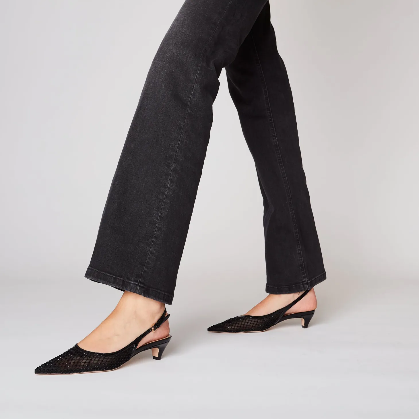 Slingback Kelly in tessuto con strass colore nero