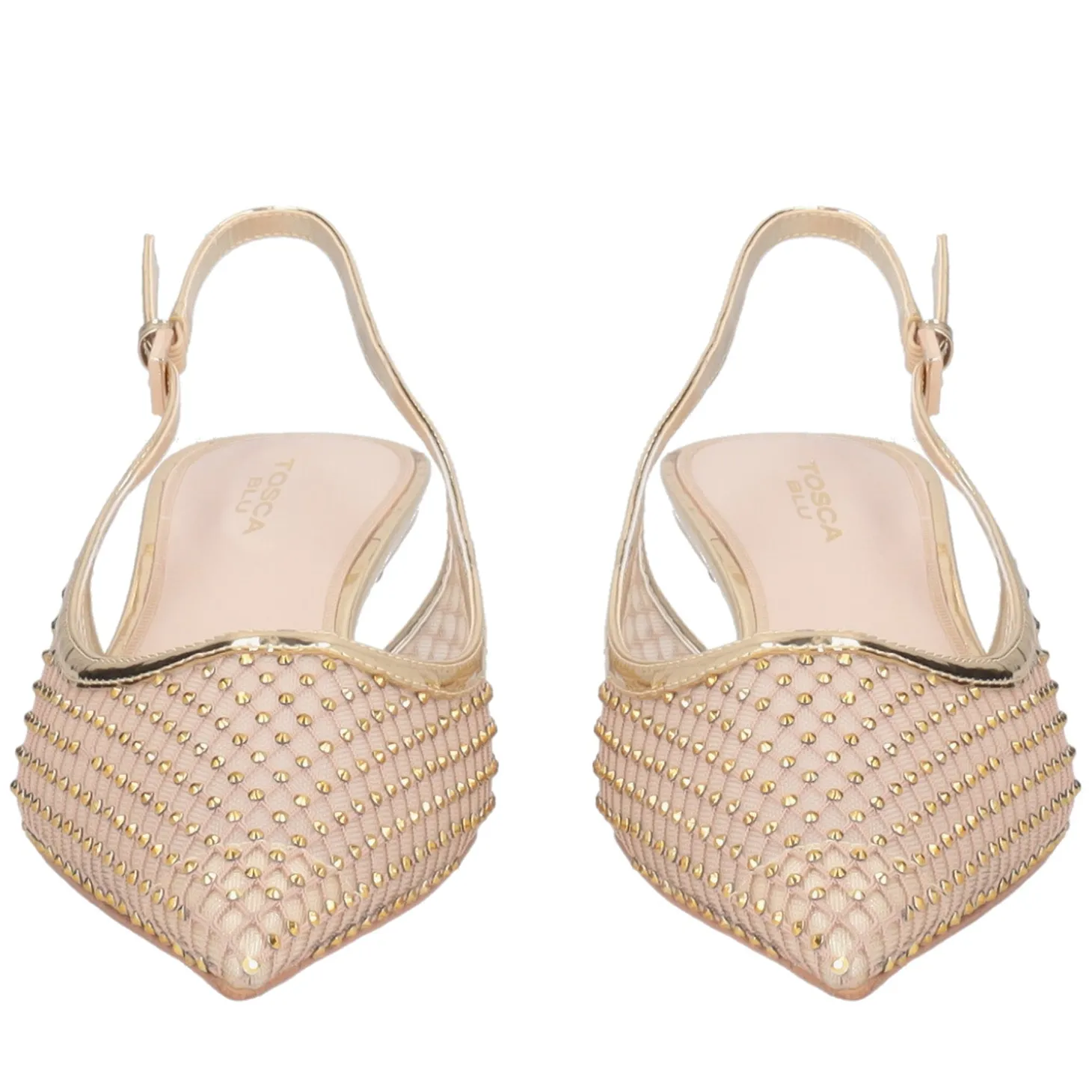 Slingback Kelly in tessuto con strass colore oro