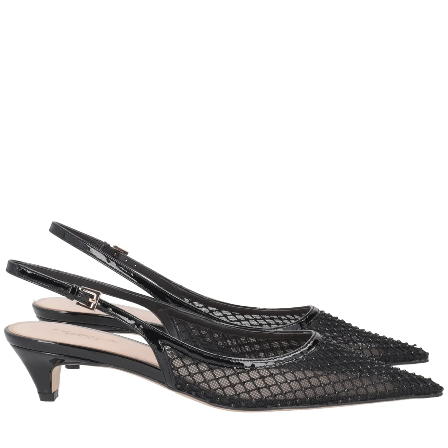 Slingback Kelly in tessuto con strass colore nero