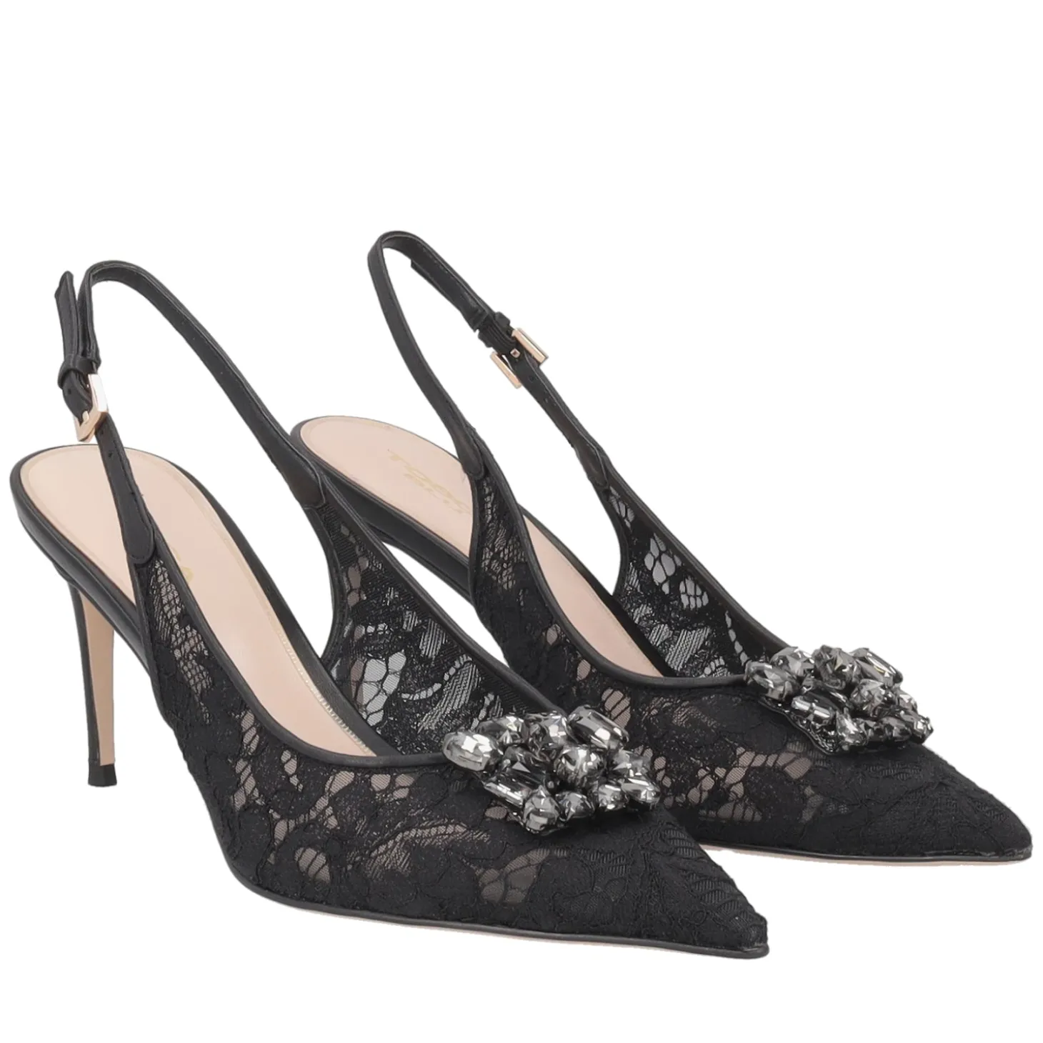 Slingback Laurel in pizzo con accessorio colore nero