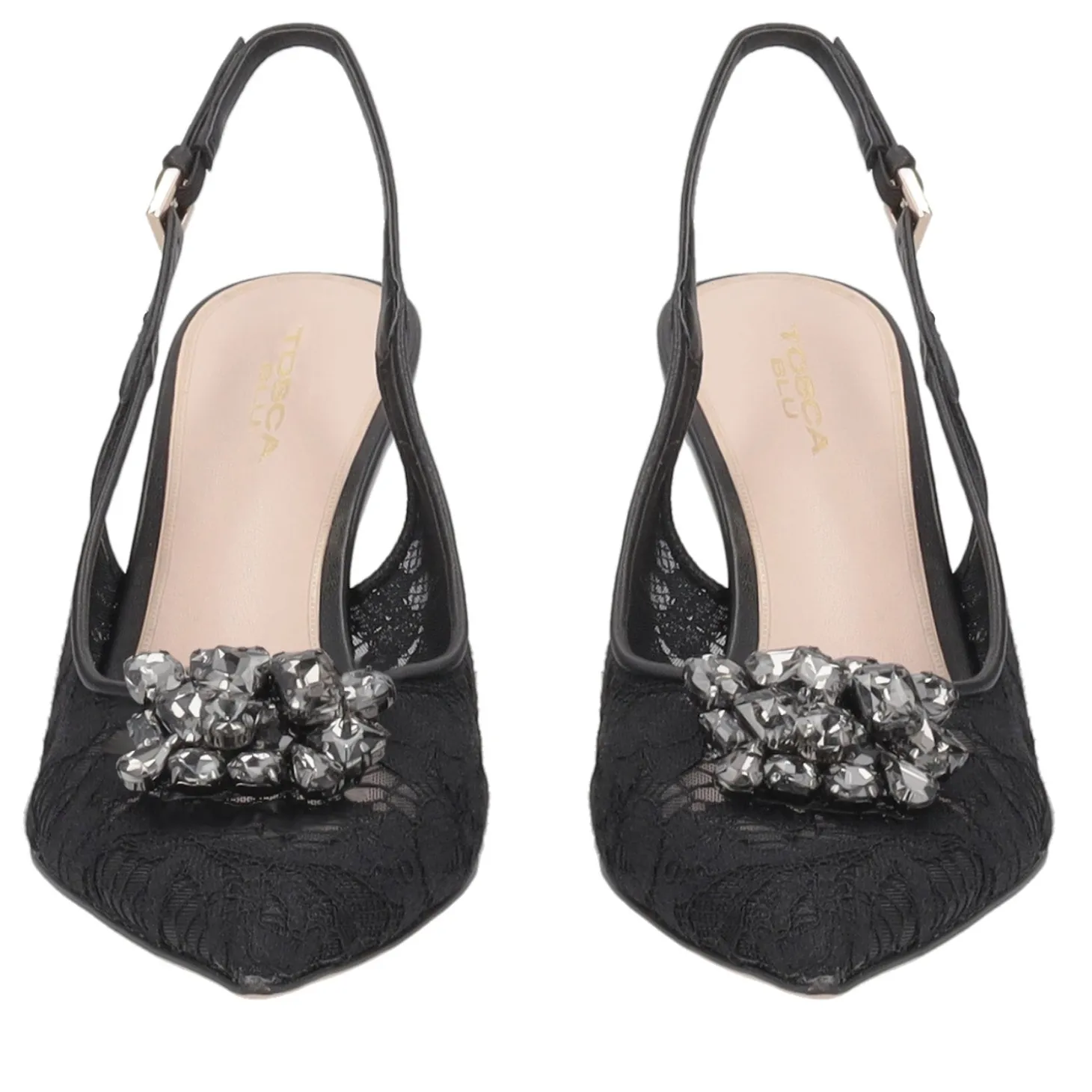 Slingback Laurel in pizzo con accessorio colore nero