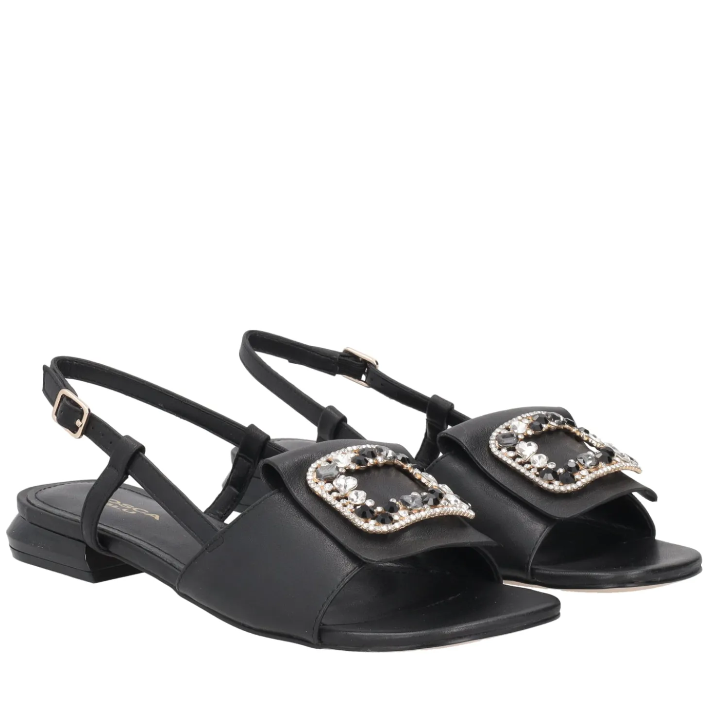 Slingback Nancy in pelle con accessorio colore nero